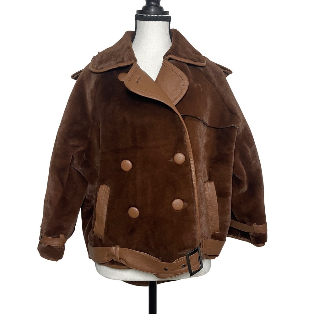 Nasty‎ Gal Motorcycle Jacket 6 Chocolate Brown Teddy Oversized Cropped Faux Fur